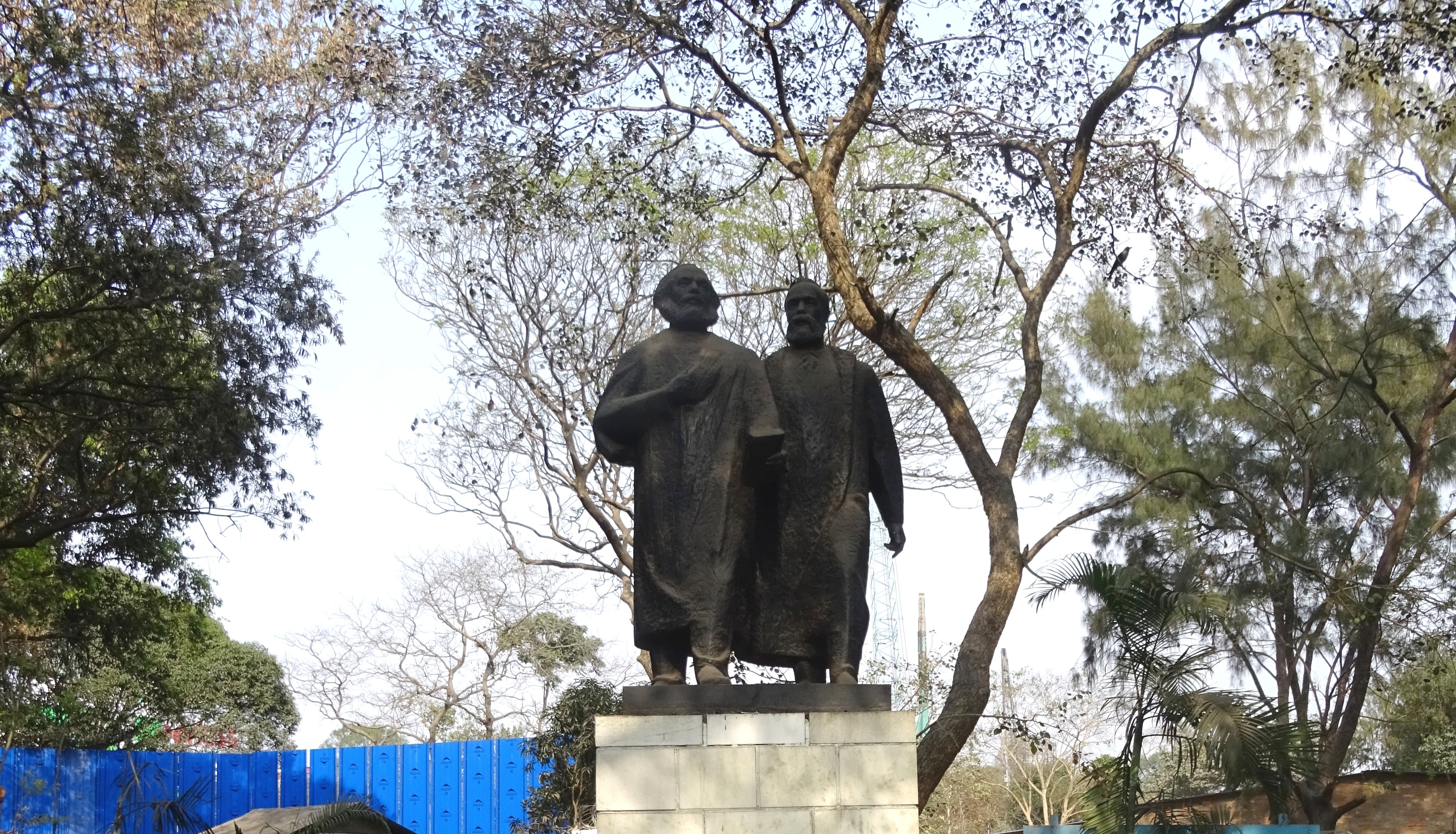 A statue of Karl Marx and Friedrich Engels, donated by the Indo-GDR (German Democratic Republic) Society to the city of Calcutta and the people of West Bengal on 6th December, 1982.