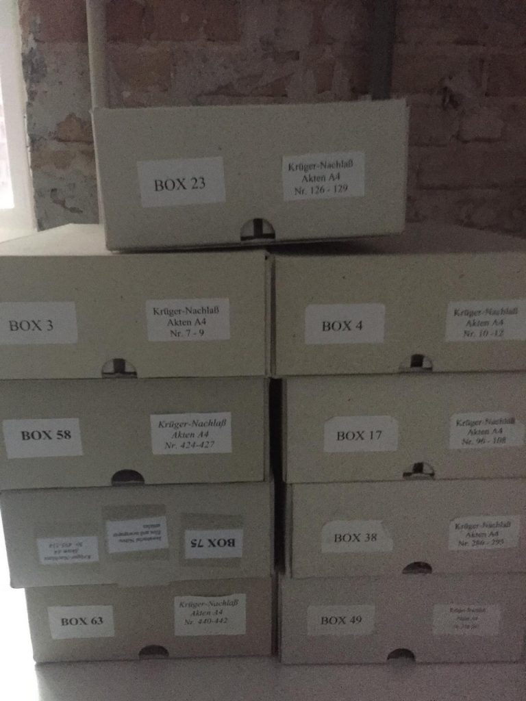 The Boxes containing files related to Ashraf from the Horst Krüger files at the archive of the Leibniz-Zentrum Moderner Orient