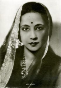 A black and white photograph showing the portrait of Madame Menaka