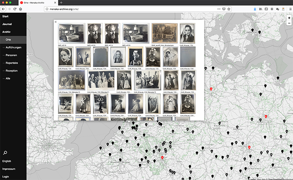 A screenshot of the Menaka digital archive's locations interface, which enables the user to trace sources on a world map.